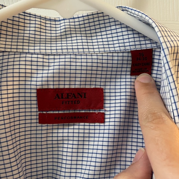 NWT Alfani fitted performance blue grid pattern button down shirt - Picture 4 of 5